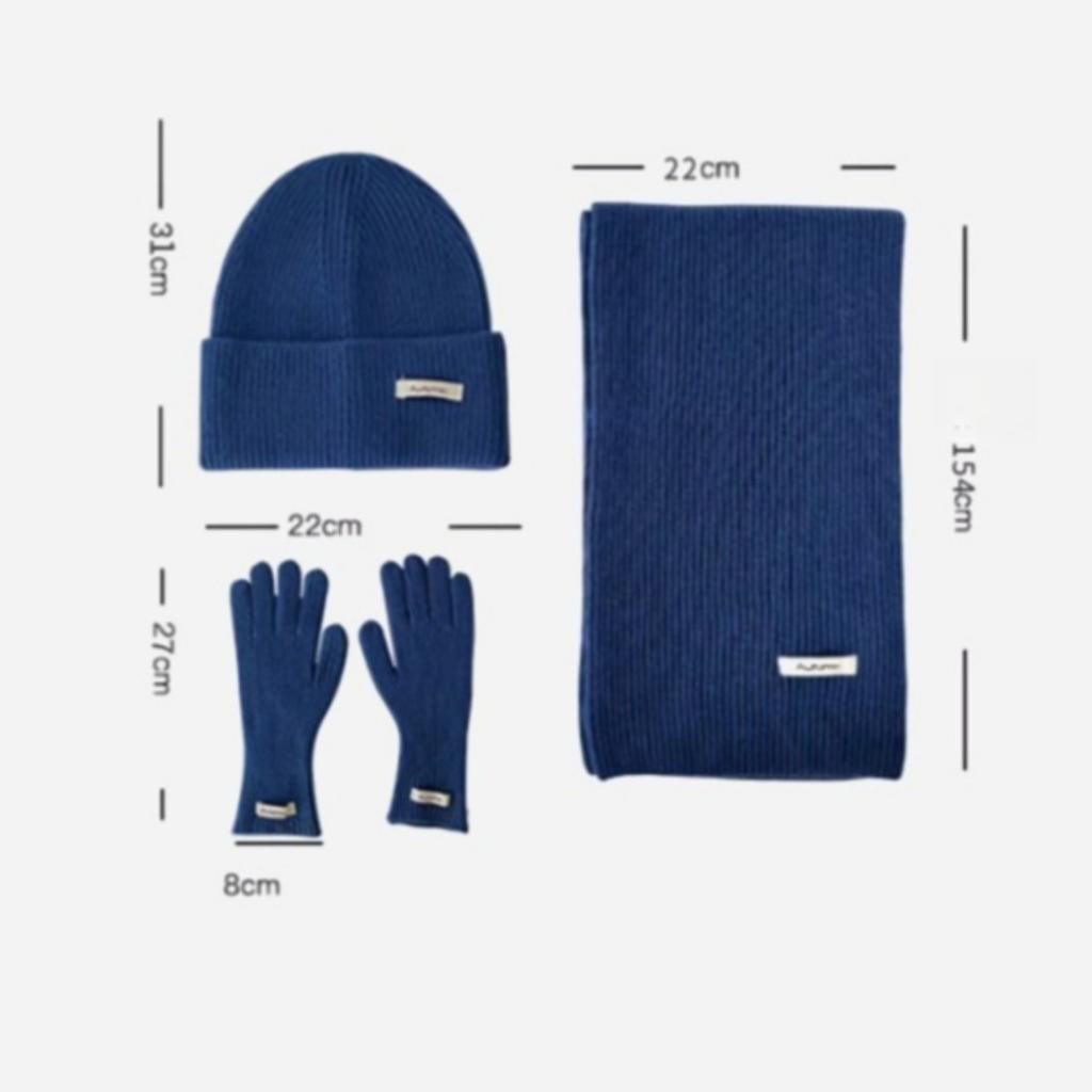 Dreiteiliges Set, Strickmütze, Wollmütze, Strickschal, Handschuhe, Plüsch, Warm, Neujahr, Weihnachtsset