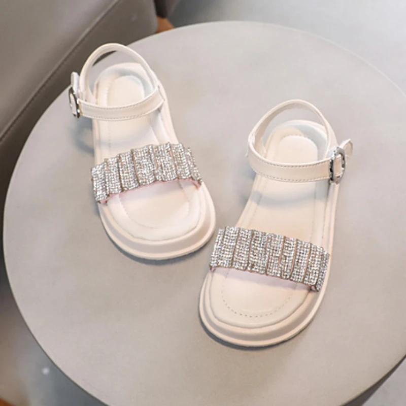 Kids Sandals for Girls Princess Summer Rhinestone Strap Beach Sandal Fashion Causal Children School Open-toe Sandals Thick Soled