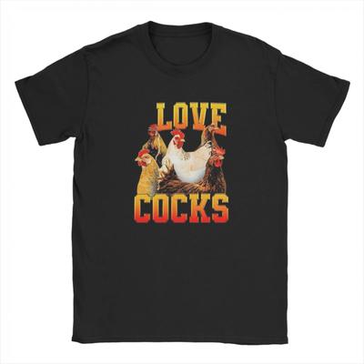 Humorous Rooster-Themed T-Shirt Made of Featuring Vintage Design with Round Neck and Short Slee