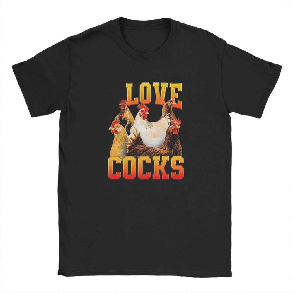 Humorous Rooster-Themed T-Shirt Made of Featuring Vintage Design with Round Neck and Short Slee