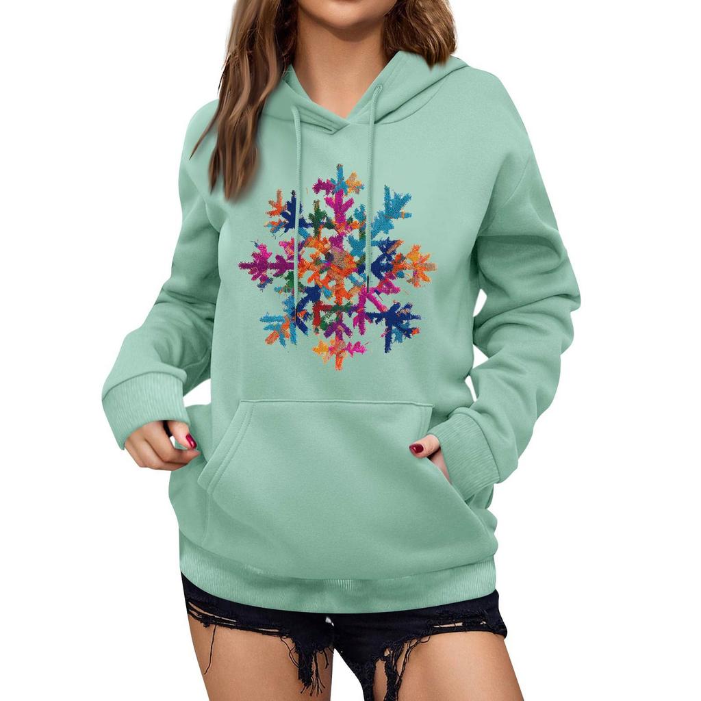 Women's Winter Christmas Printed Pullover Hooded Sweatshirt Fleece Long Sleeve Sweatshirt