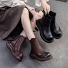 Stivali corti semplici con suola spessa retrò in vera pelle comode scarpe da donna per il pendolarismo