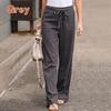 Comfortable Women Casual Pants Loose Elastic Waist Wide Leg Straight Long Trousers Solid Polyester Cotton Autumn
