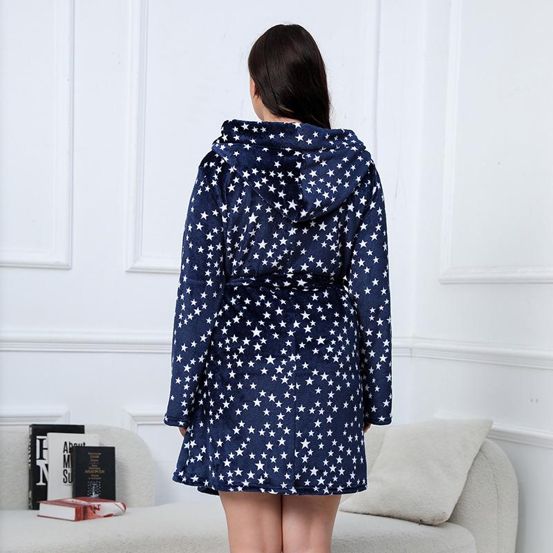 Winter Women's Robes Plus Size Double-sided Bathrobe Thickened Hooded Robe
