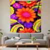 Bohemian Wall Tapestry Neon Bright Flowers Paisley Swirls Purple Orange Groovy Decor for Bedroom Dorm Living Room Gift
