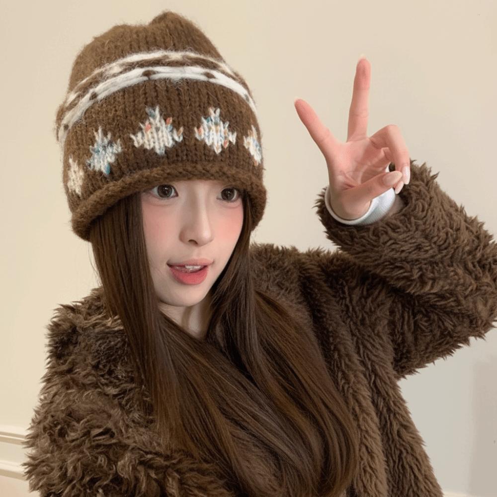 Warm Retro Beanie Hat Knitted Winter Cold Hat Fashion Jacquard Knitted Hat Winter