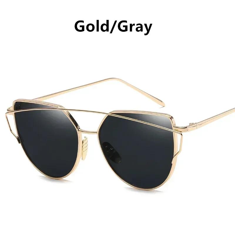 Vintage Cat Eye Sunglasses Rose Gold Mirror Woman's Sunglasses Metal Reflective Flat Lens Tourism Sunglasses Multi-color