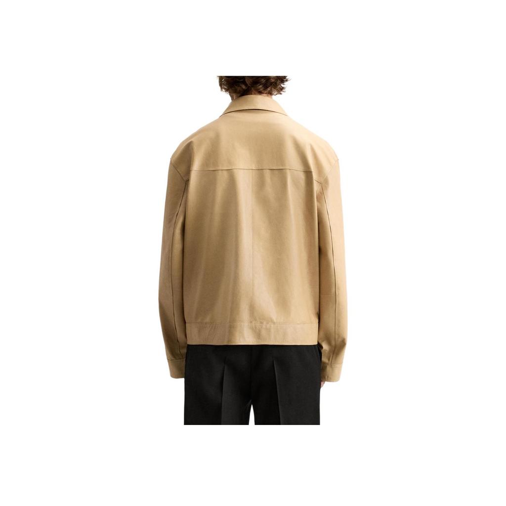 Zara Minimalist Comfortable Versatile Long Sleeve Leather Jacket Men jackets Butter-Yellow 2521120-725