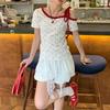 Love Printed White Slanted Shoulder Short-sleeved T-shirt Women's Summer New Strap Design Slim and Thin Sweet Top