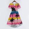 Women’s V Neck Short Sleeve Midi Dress with Tree Print Relaxed Fit Lightweight Fabric for Casual and Beach Wear
