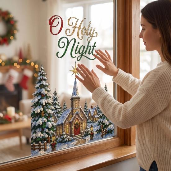 Holiday Home Ornaments Christmas Window Clings, Removable PVC Decals, Snowy Festive Glass Clings Stickers for Party And Store Decorations Easy