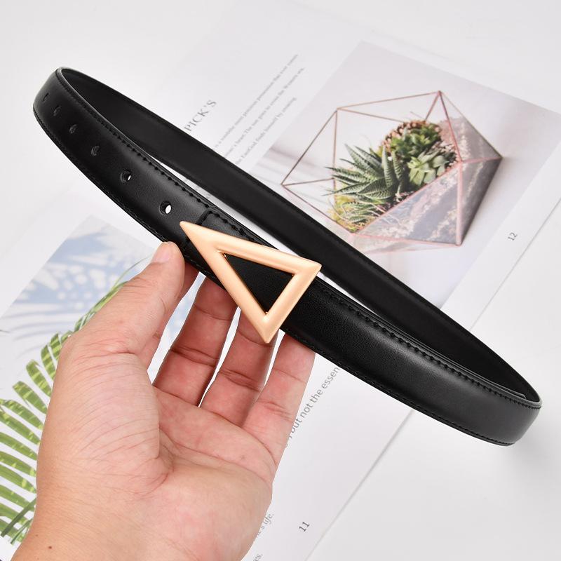 Real Cowhide Belt for Women Retro Triangle Buckle Line Edge Belt for Women Simple Temperament Cowhide Solid Color Decorative Women Belt