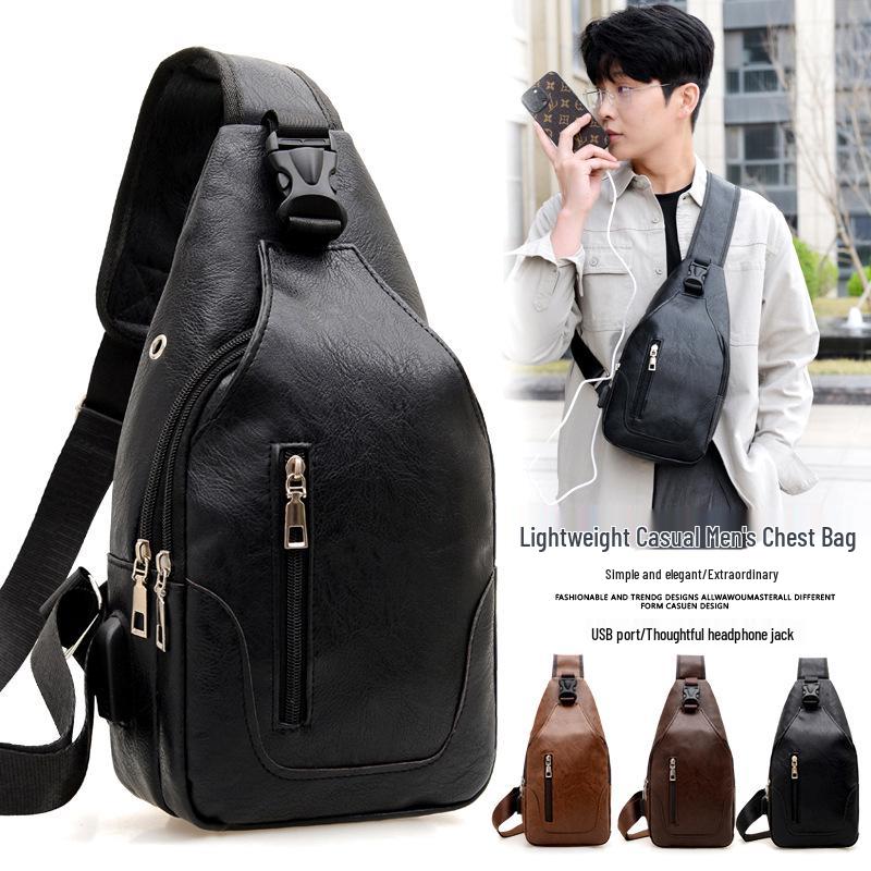 Men's Korean Style Multifunctional Crossbody Chest Bag - Fashionable Soft Leather Small Backpack Trend.
