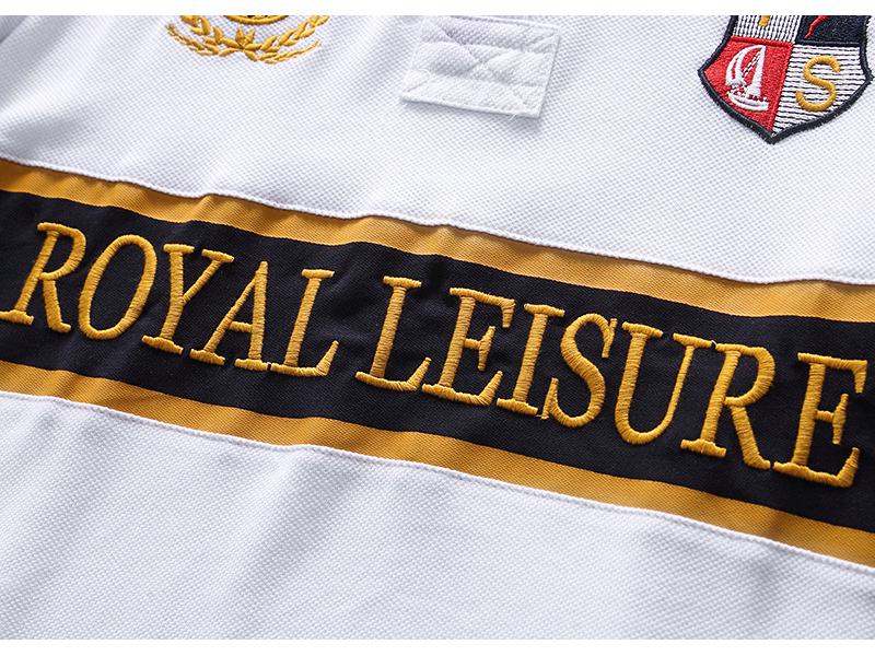 Men's Short-Sleeved Polo - Royal Leisure Sports, Embroidered, Pure Cotton, European Size, Contrast Color Stitching