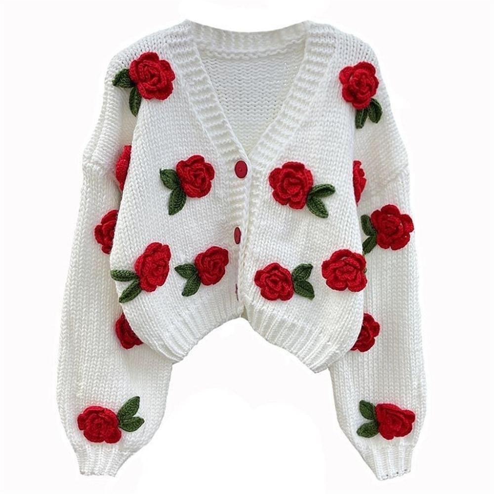 Modă Toamnă Iarnă Cardigan pentru Femei Pulovere de Toamnă Supradimensionate cu Flori Cardigan Tricotat cu Fața Deschisă Cardigan Dulce pentru Femei