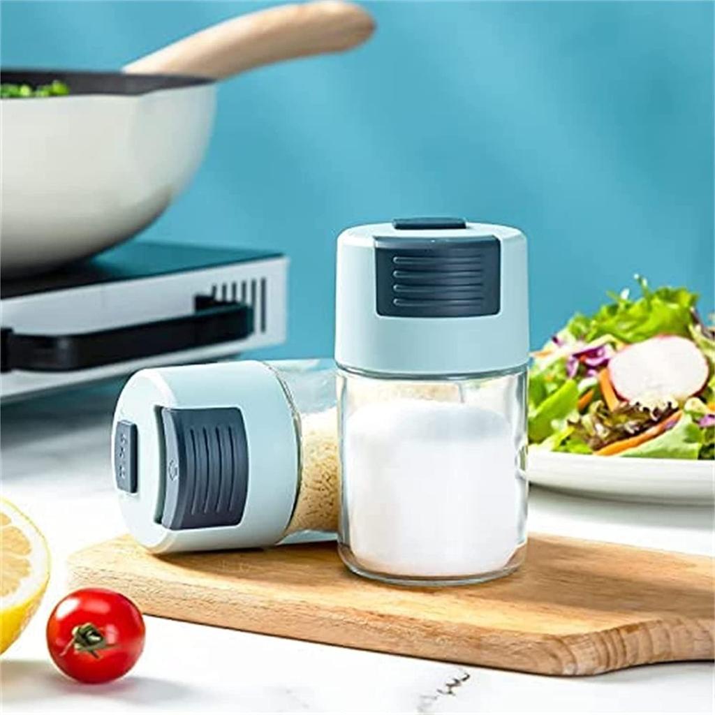 Metering Salt Shaker, Glass Metered Salt Dispenser, Press Type Quantitative Salt Glass Seasoning Bottle, Can Spice Salt Cumin Powder Pepper Shakers