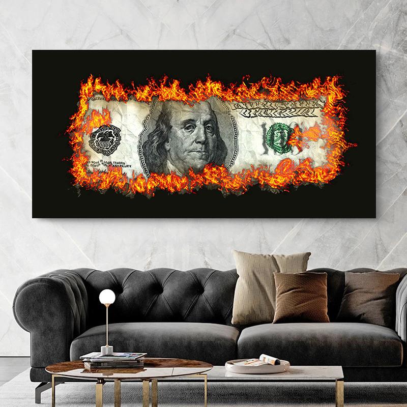 Creative Burning 100 Dollars Posters and Prints Modern Inspirational Bill Canvas Painting Wall Art for Living Room Home Decor