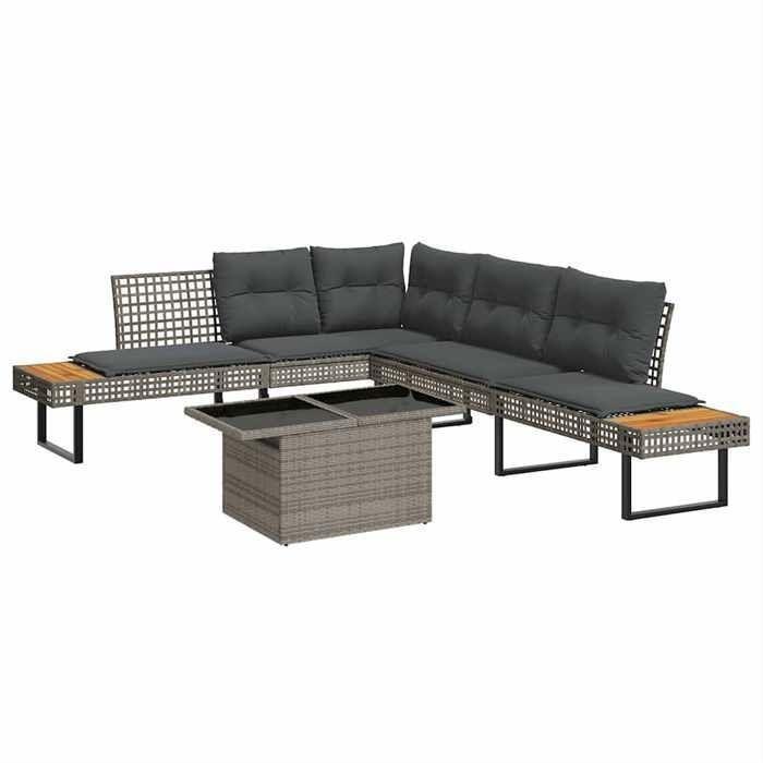 VidaXL Garden Lounge Set with Cushions 2pcs Grey Braided Resin and Glass 3277496