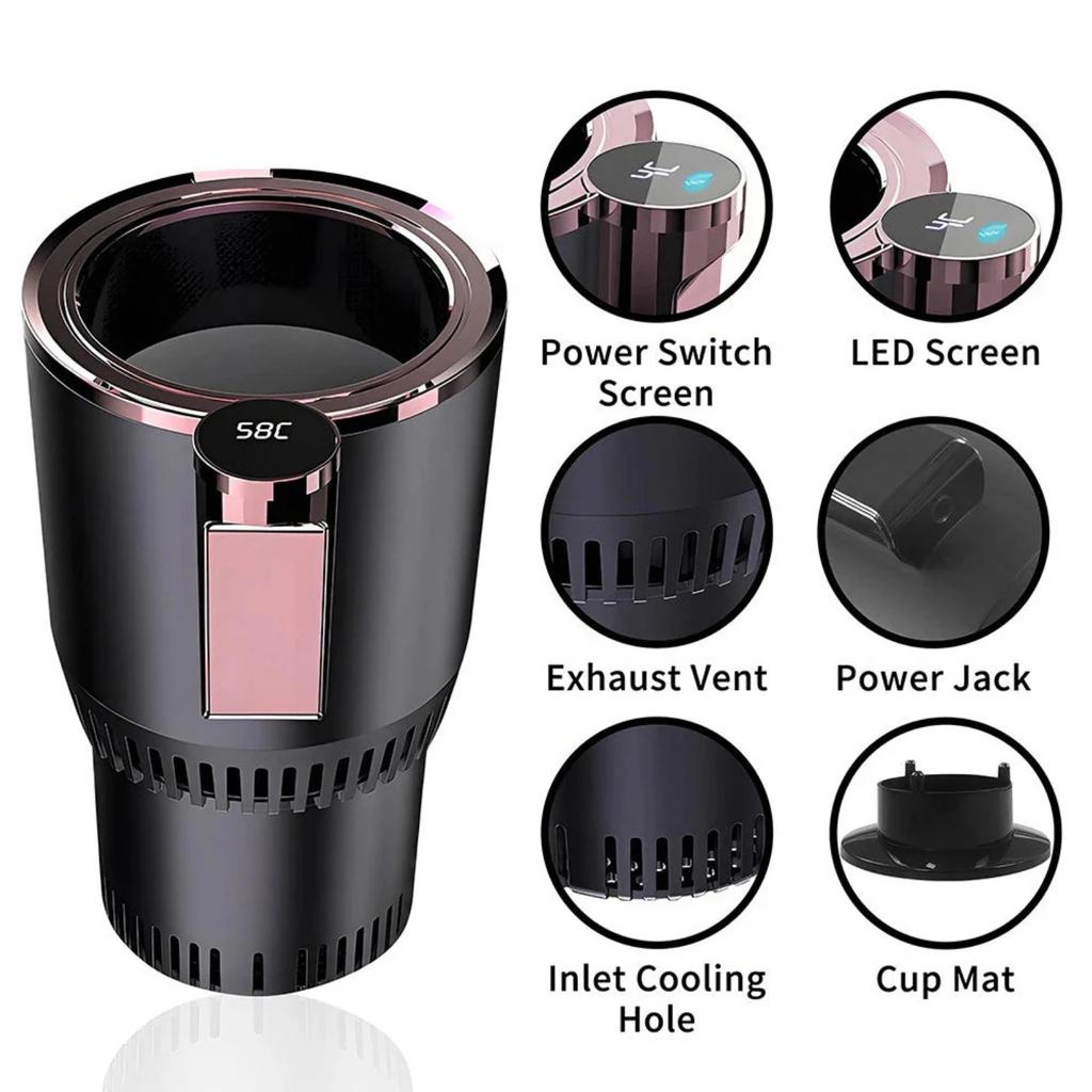 Heat & Cool Cup Holder Onebutton Fast Cools And Heating Intelligent Temperature Display Car Heating Cup Portable Water Boiling Cup