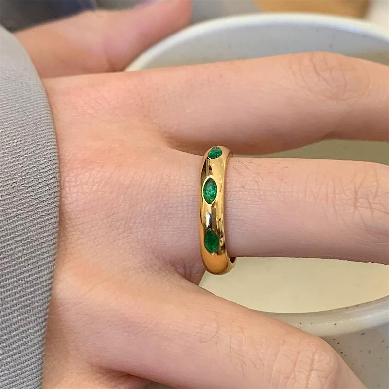 Zielony & Biały Diament Nieregularny Kształt Pozłacany 18K Złotem Retro Modny Pierścionek
