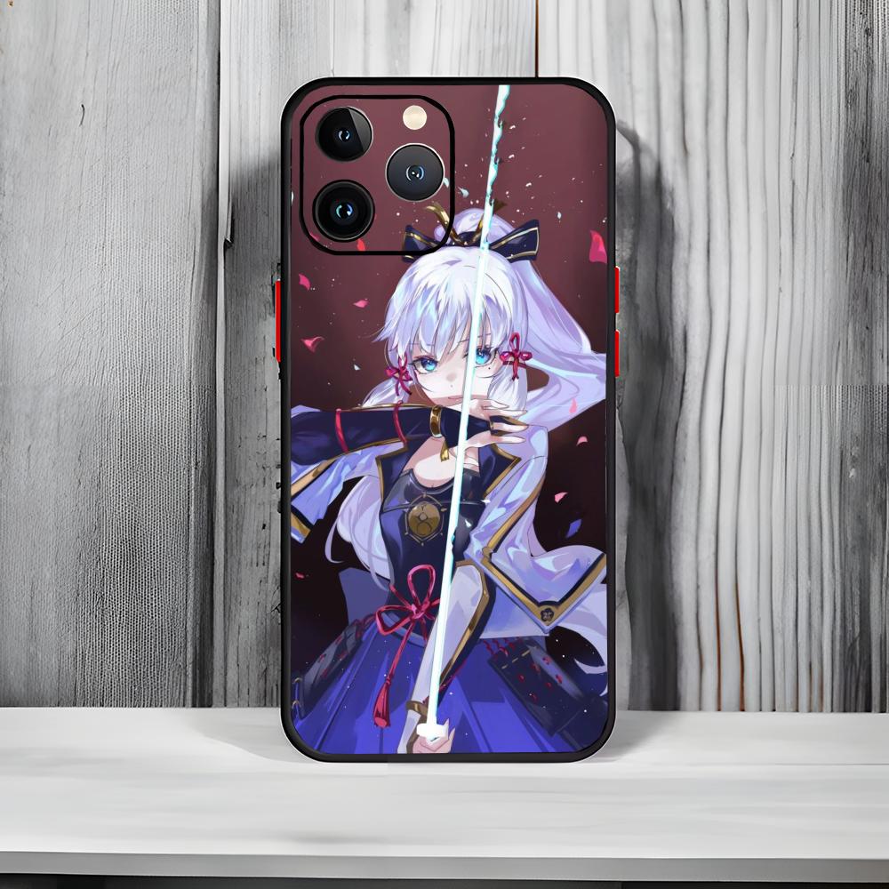 Elegant Genshin Impact K-Kamisato Ayaka Phone Case Black Matte Thin Phone Case For iPhone17 16 15 14 13 ProMax