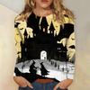 Women's long-sleeved loose-necked Halloween print casual top , suitable for holiday parties