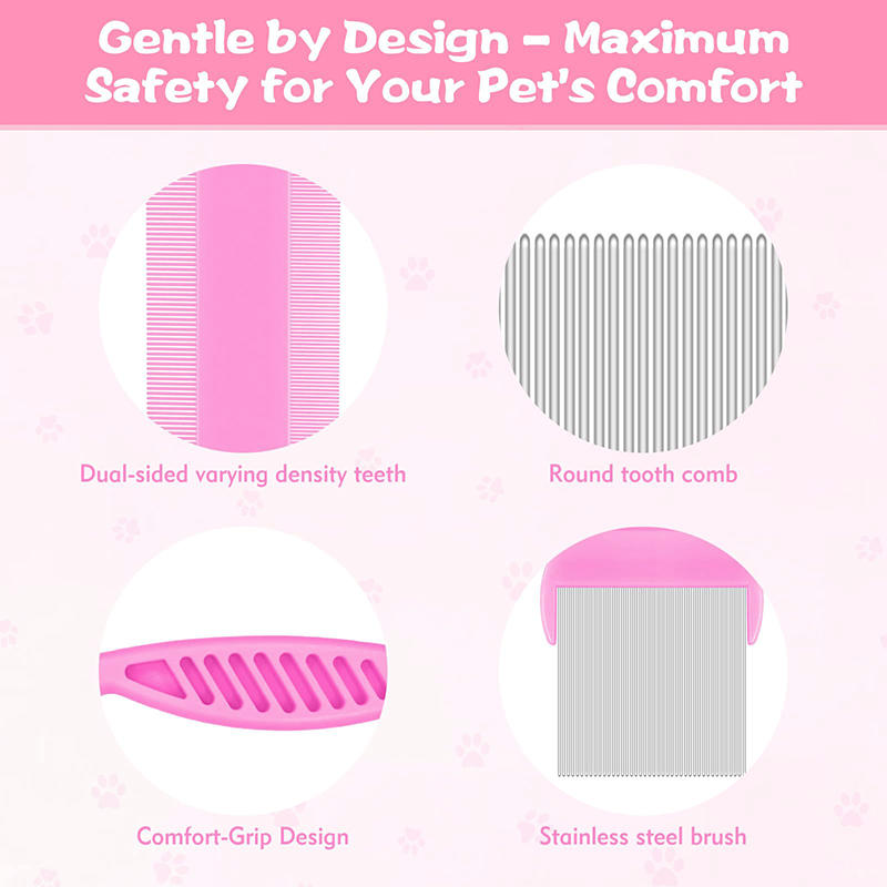 Tierpflege Feinzahnkamm mit Flohentfernung zur Reinigung loser Haare, Entwirren des Tierfells, Pflegeinstrument, geeignet für kleine, mittelgroße, große Hunde, Katzen