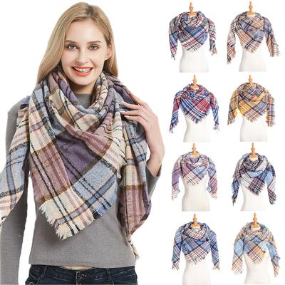Women'S New European And American Shawl Scarf, Autumn And Winter Large Grid Triangle Imitation Cashmere Double-Sided Scarf