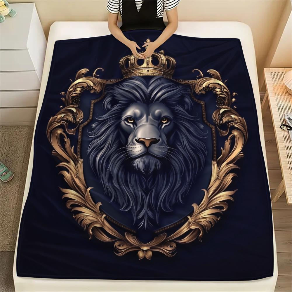 Schwarzer Löwenmuster Flanelldecke, Hohe Qualität, Bequem für alle Jahreszeiten, Heimdekoration, Wärme und Komfort, Perfekt für Geschenke.