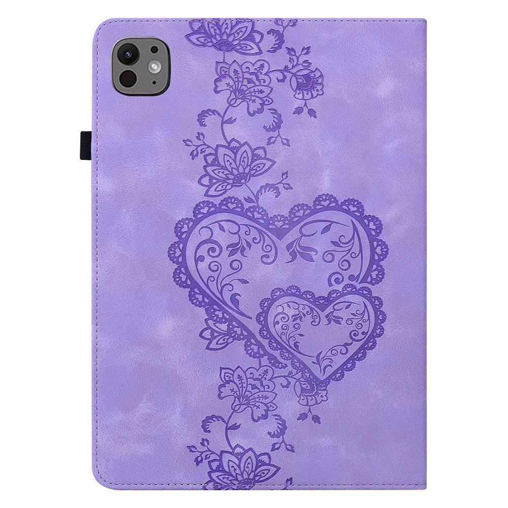 For iPad Pro 11 (2025)/11 (2024) Leather Case Heart Imprint Foldable Stand Card Slot Stylus Holder Tablet Cover