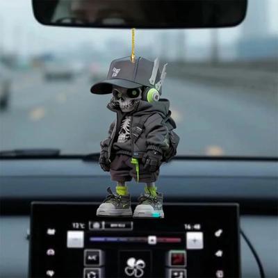 Skeleton Pendant Acrylic Spooky Car Rearview Mirror Hangings Lightweight Skeleton Dangle Pendant for Backpack Keychain Phone