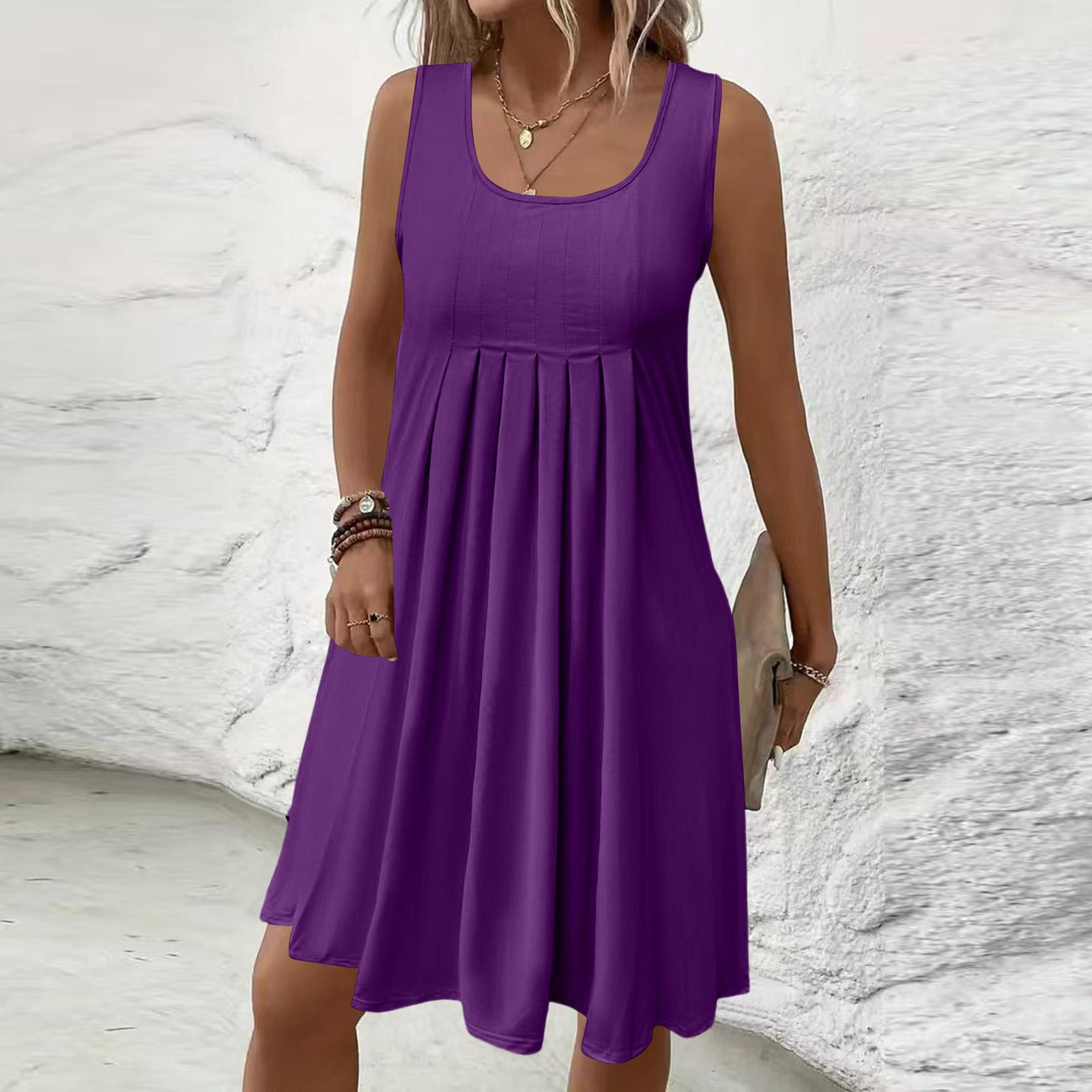 Damenmode Farbiges ärmelloses Kleid XXL violett