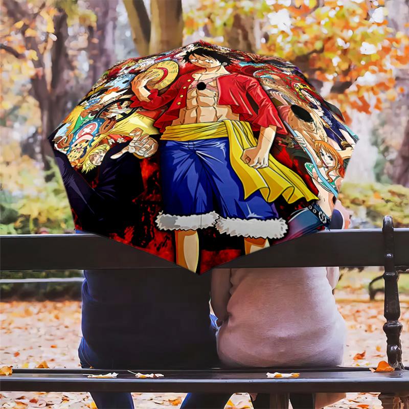 1 Stück Automatischer Faltregenschirm - Monkey D. Luffy Muster Tragbares faltbares Design mit 8 Speichen Weihnachts-Geburtstagsgeschenke