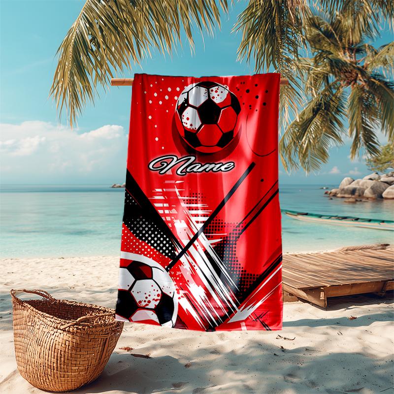 1PC Custom Name Soccer Ball Artwork Beach Towel Highly Absorbent And Sand-Resistant Towel for Swimming, Pool, Yoga, And Travel Lightweight