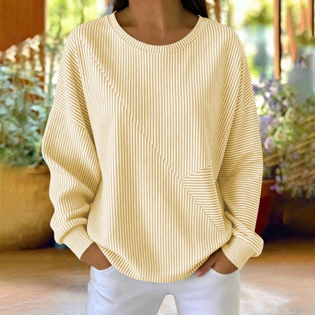 Sweatshirt à rayures pour femme, col rond, manches longues, haut pull décontracté