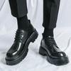 Black Official Oxford Shoes Men's Thick Soled Business Round Toe Leather Shoes with Lace Up Glossy Surface Brand Wedding Shoes