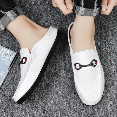 Męskie Buty Pasujące do Wszystkiego Buty Muller Męskie Skórzane Modne Pół-klapki Letnie Męskie Mokasyny Płaskie Kapcie na Zewnątrz Buty do Chodzenia