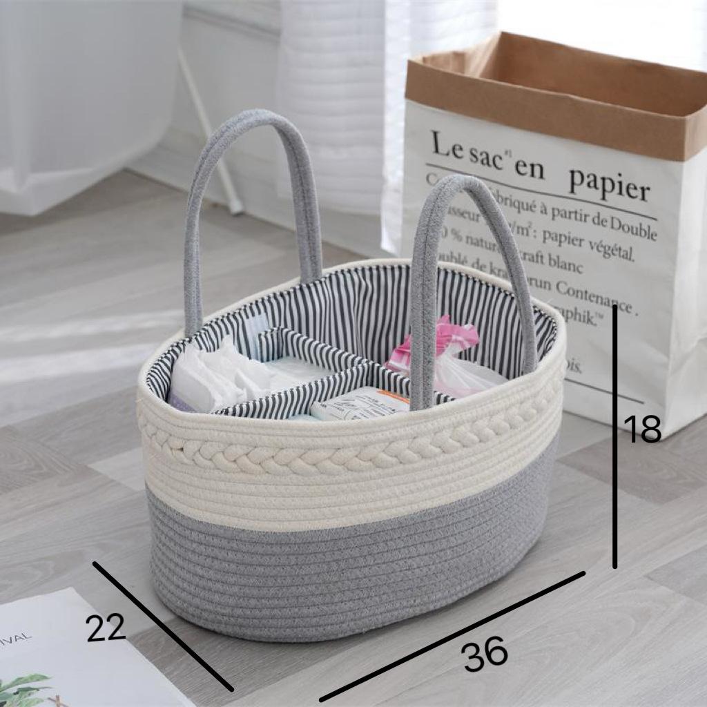 Original White Portable Cotton Rope Woven Hand Basket Baby Diaper Basket Tassel Storage Box Removable Storage Basket