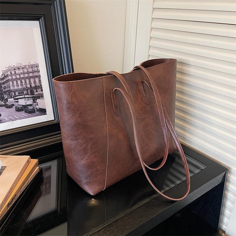 Vintage PU Tote Bag with Top Handle Large Capacity Everyday Fashion Shoulder Bag