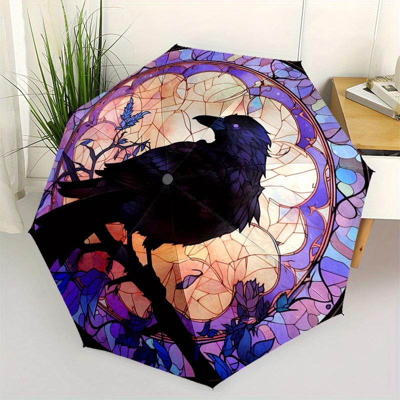

Stained Glass Raven Wall Art - Circular Design with Purple and Blue Accents Umbrella, Christmas Gift Y204