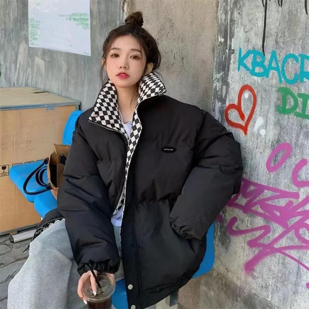 Vinter Dunjakke Bomullsjakke Dame Glidelås Løs Polstret Kåpe Dame Ensfarget Fortykket Varm Boblejakke Parkas Jakker