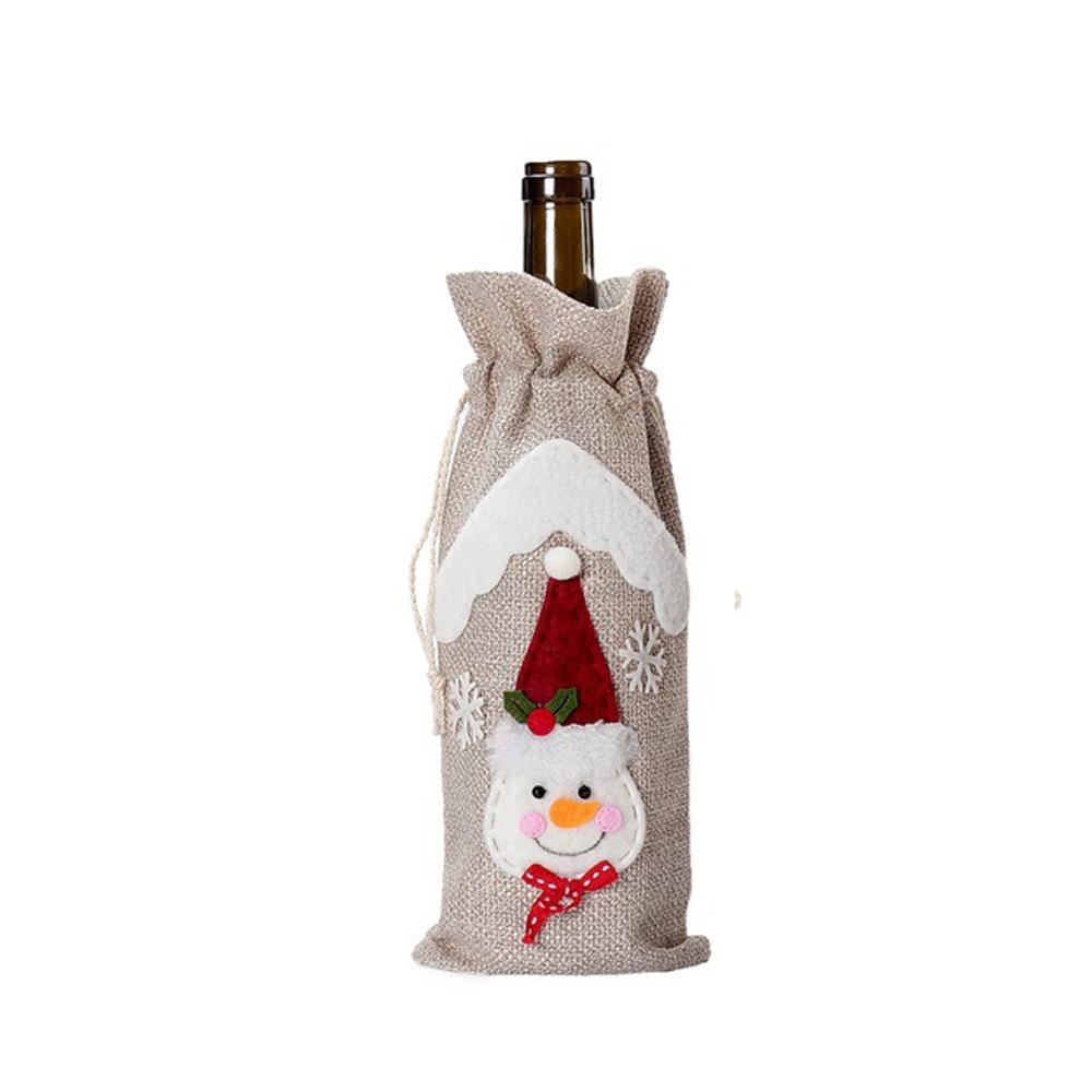 2pcs Portable Christmas Linen Wine Bottle Cover Cartoon Santa Claus Snowman Elk Champagne Wine Bag Exquisite Reusable