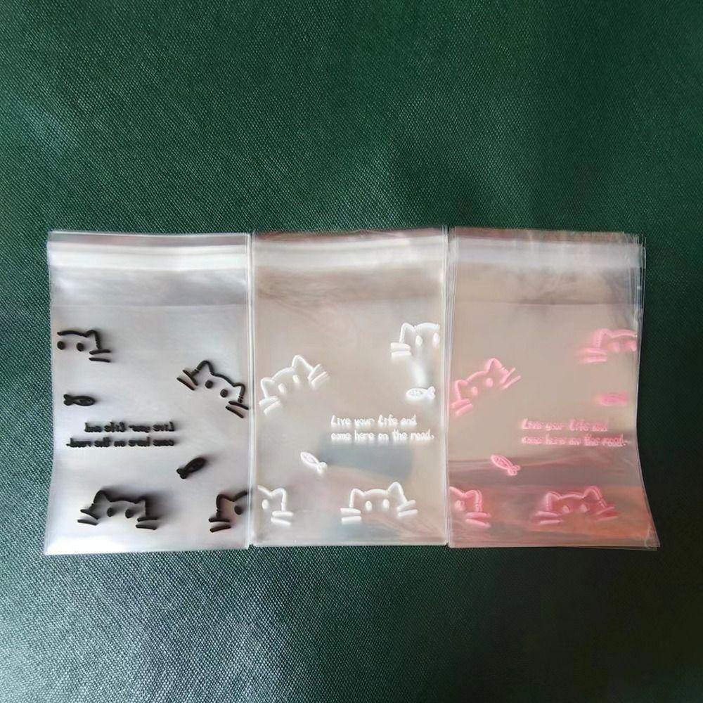 50 STÜCKE Albumkarten-Aufbewahrungstasche Schmuckversiegelungsbeutel Cartoon-Katzen-Druck Keks-Snack-Verpackung