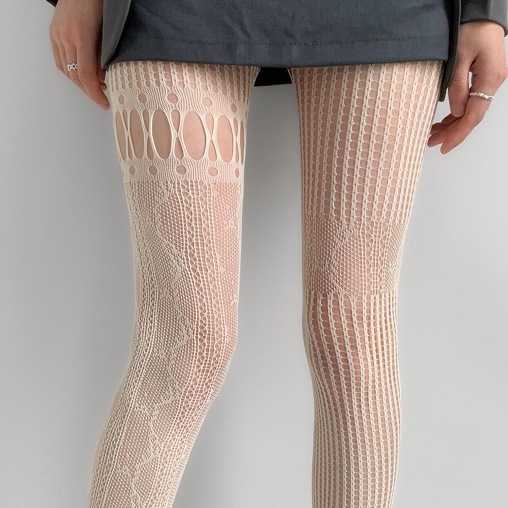 Splicing Patterns Hollow Out Mesh Lace Stockings Fishnet Black White Pantyhose Lolita Japanese Style Summer Sexy Hollow Tights