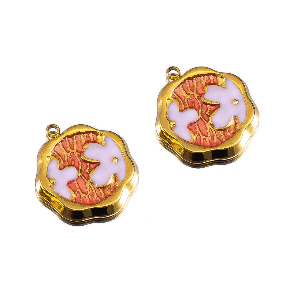 2pcs Stainless Steel Gold Plated Enamel Flower Rose Heart Moon Bracelet Charm for DIY Necklace Earring Component Jewelry Making