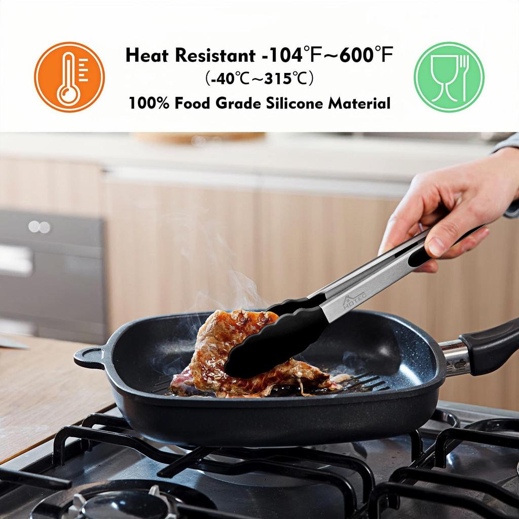 Pinze da Cucina in Silicone Resistente alle Alte Temperature - Clip per Barbecue in Acciaio Inossidabile (7, 9, 12 pollici)