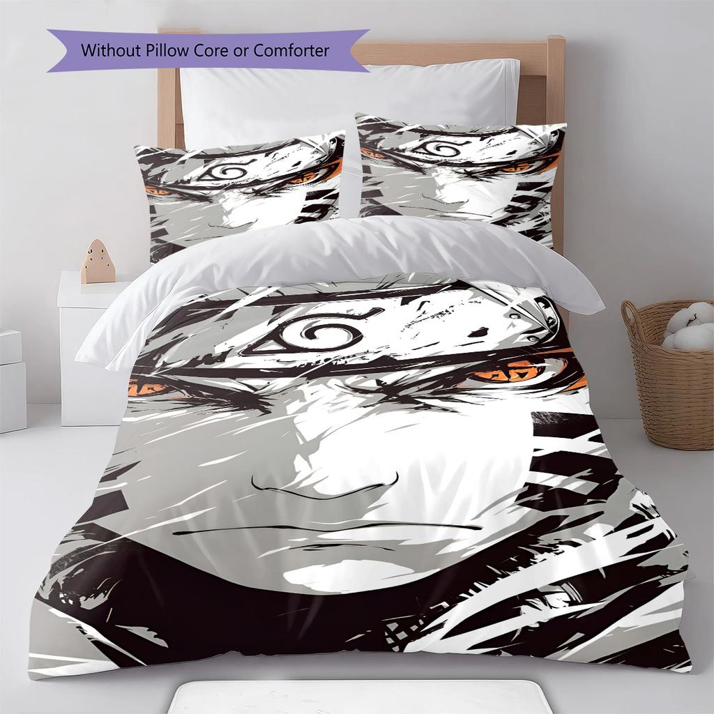 Naruto Big Eyes Chibi Bedding Set Anime Duvet Cover Polyester Soft Bed Linen Set -QJY