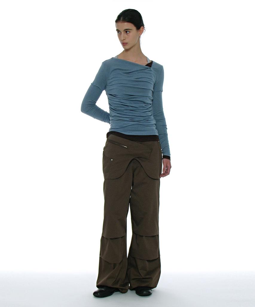 PARTIMENTO WOMEN 2Way Belted Layered Parachute Pants_Brown