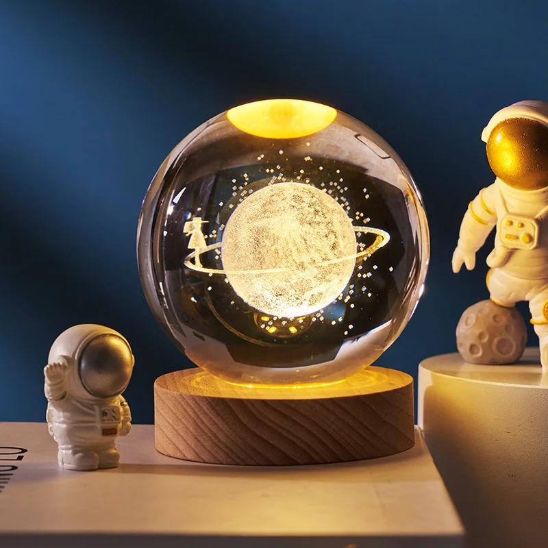 Solar System Globe Galaxy K9 Crystal Ball 3D Laser Engraved Astronomy Planets Ball Fantastic Style Home Decor Cosmic Model Gift