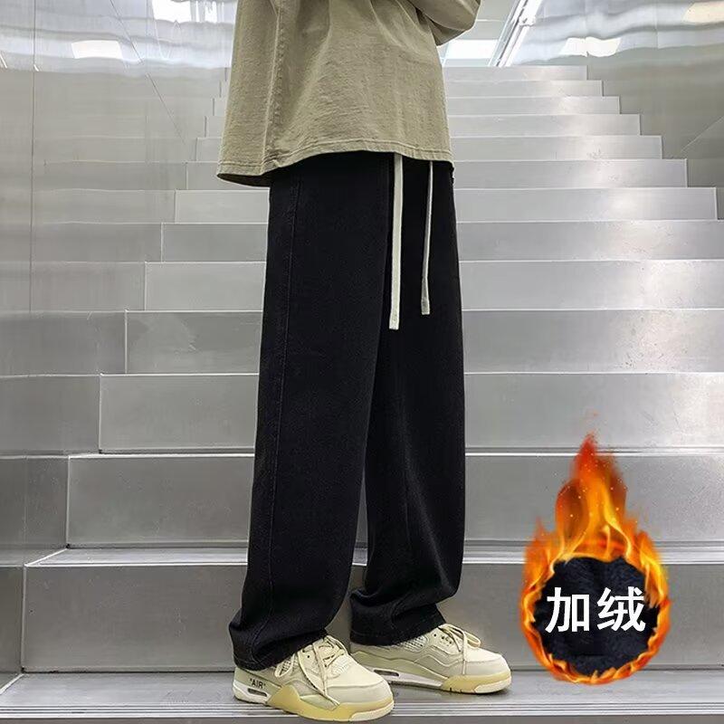 Мужские флисовые джинсы JYL Зимние Теплые Толстые Американские Свободные Прямые Джинсовые Брюки M амарантовый